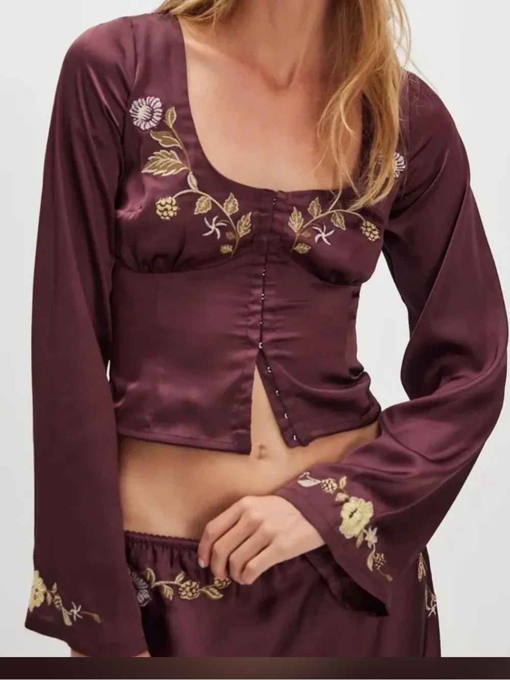 FREE PEOPLE AUTUMN BLOOM SET NEW WITH TAGS MEDIUM satin with lace accents - Picture 3 of 3